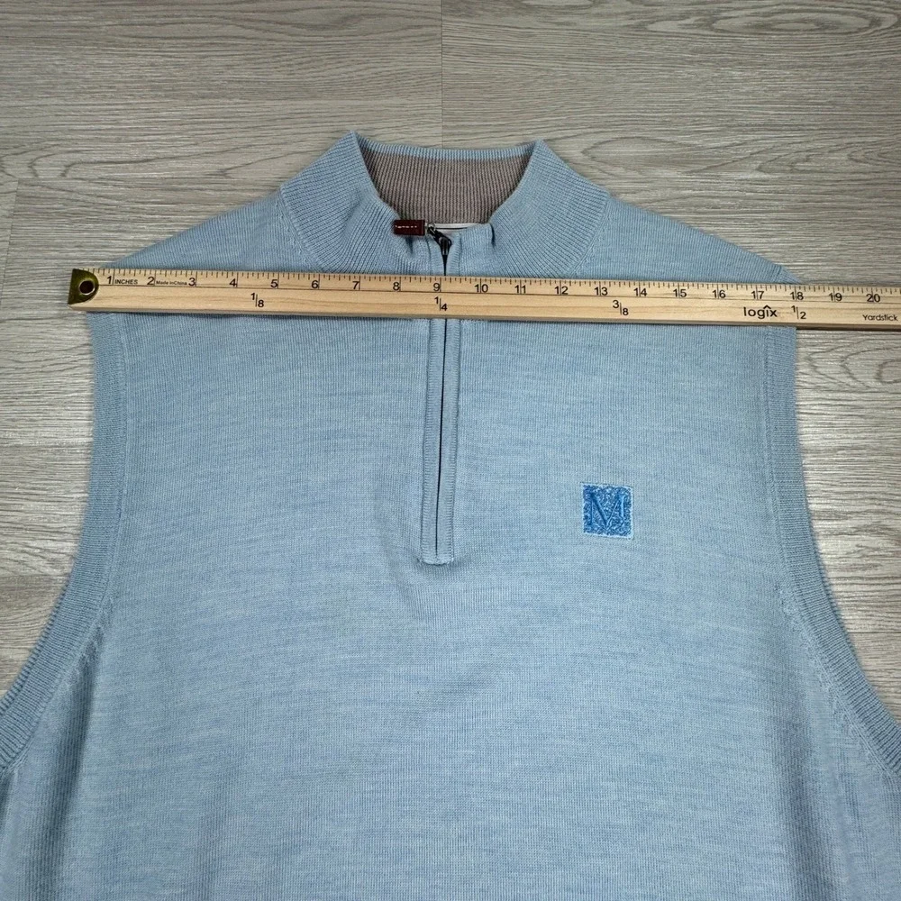 Peter Millar Mens Sweater Vest Quarter‎ Zip Light Blue Large 100% Merino Wool